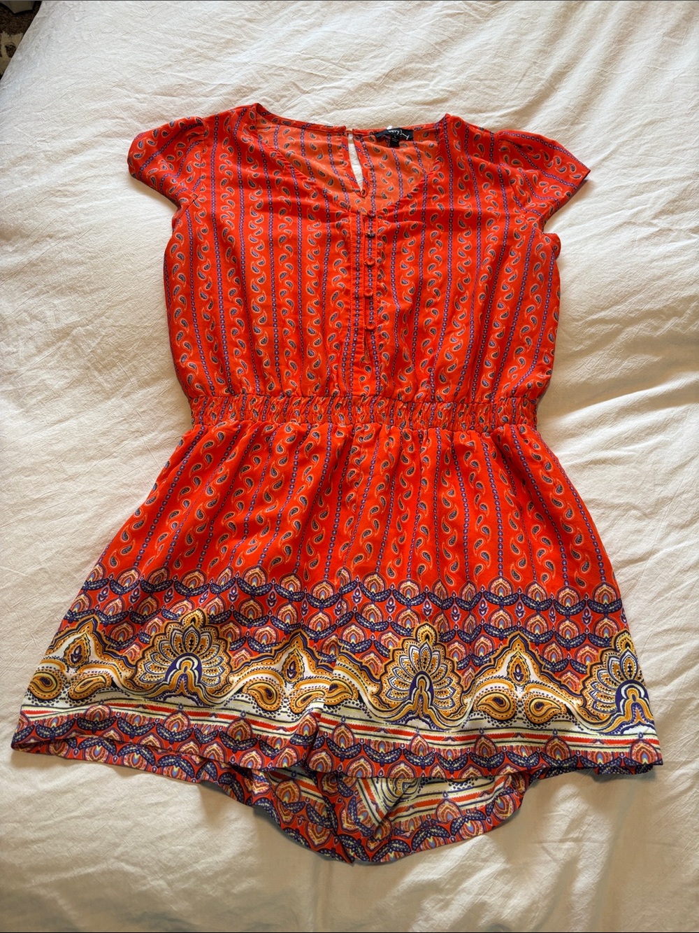 Very J Orange Paisley Border Print Romper